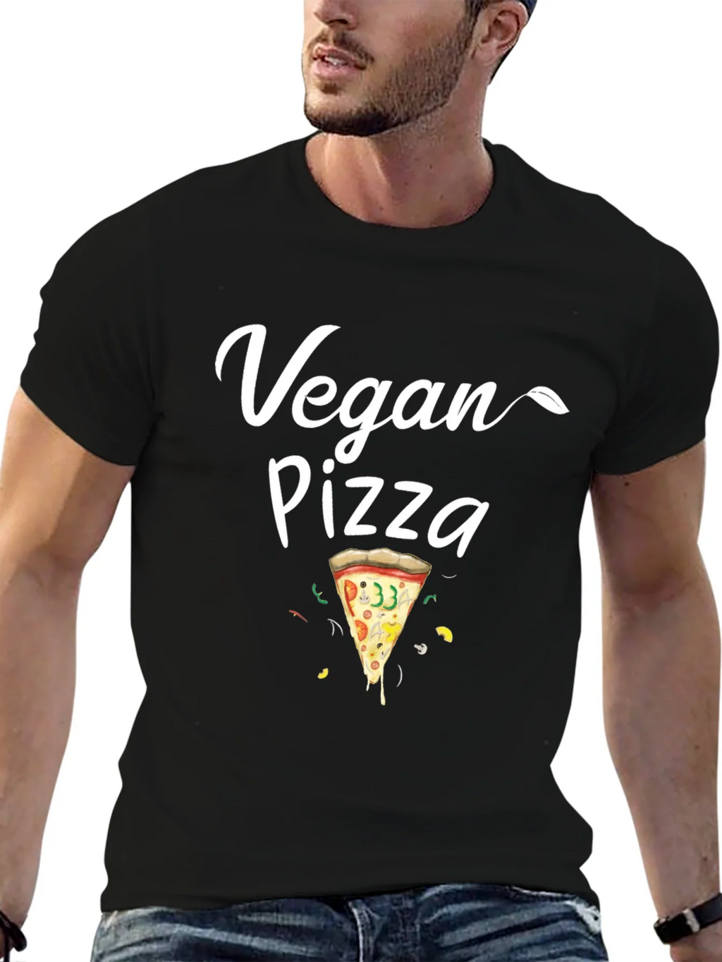 Vegan Pizza T-Shirt - Casual Black Tee product image 6