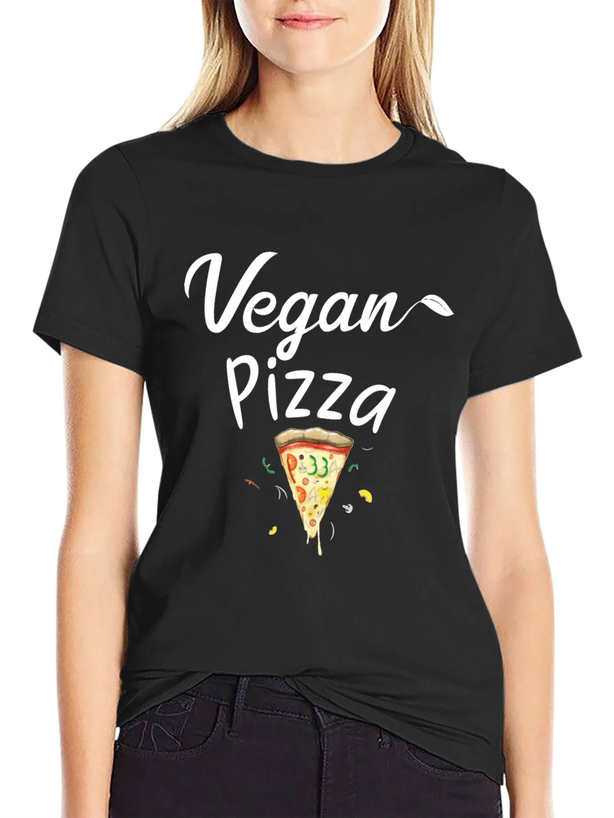 Vegan Pizza T-Shirt - Casual Black Tee product image 2