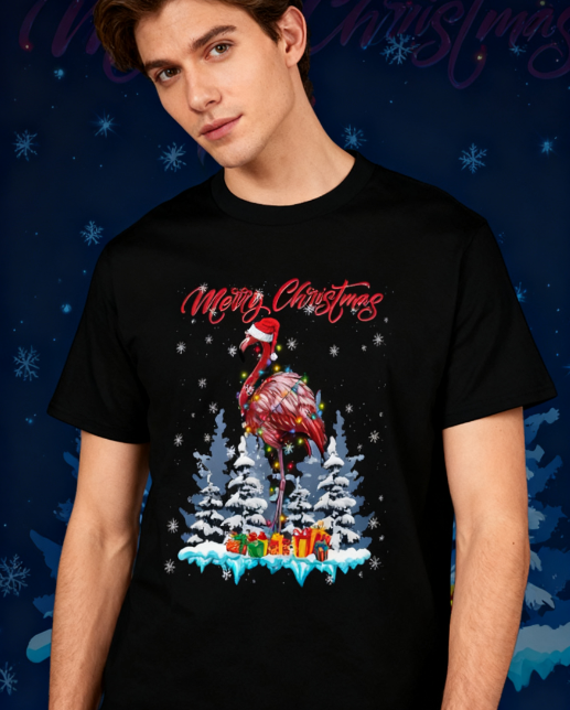 Merry Christmas Flamingo Graphic T-Shirt - 100% Cotton product image 9