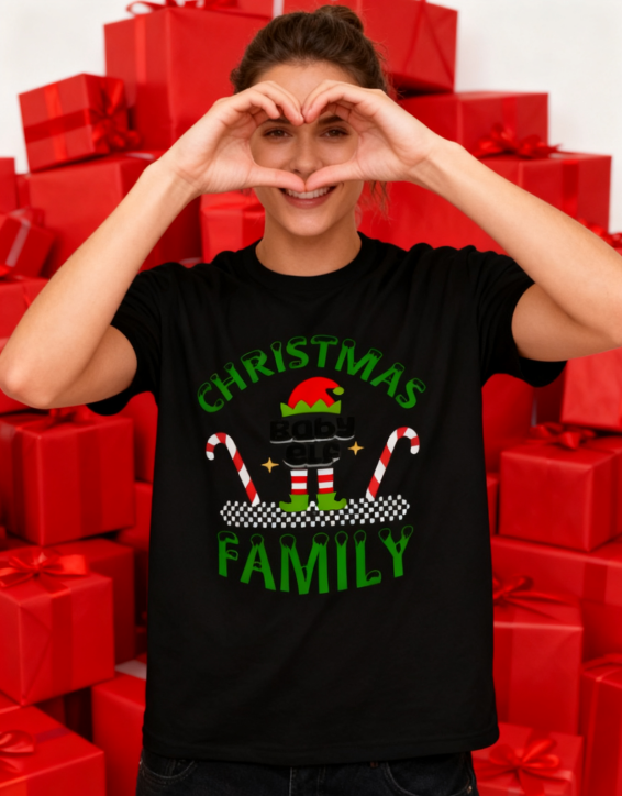 Christmas Baby Elf Family T-Shirt - 100% Cotton, Festive product image 1