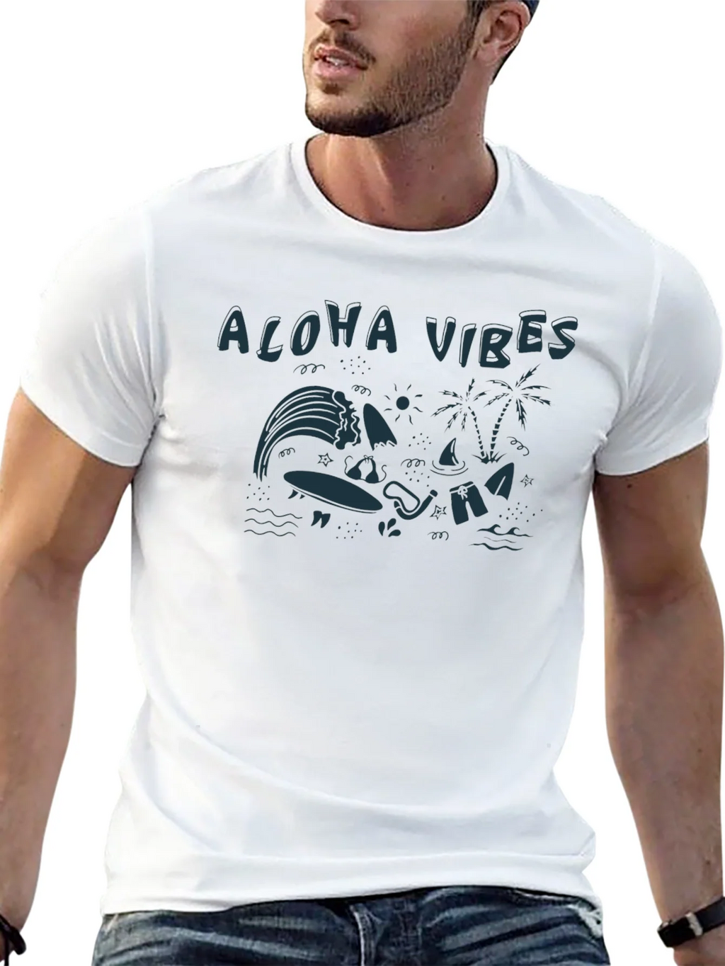 Aloha Vibes Graphic Tee - Black Cotton T-Shirt product image 11