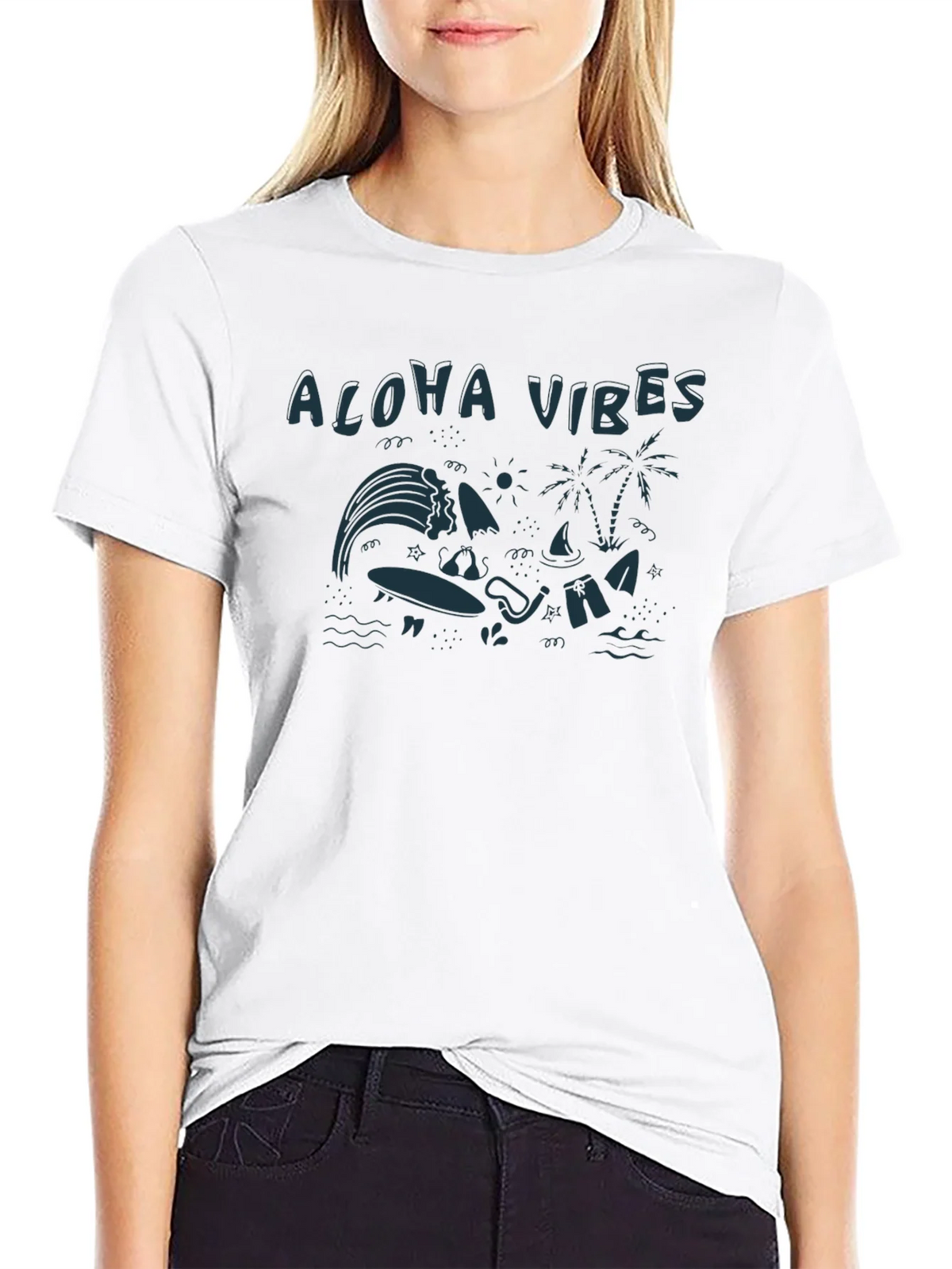 Aloha Vibes Graphic Tee - Black Cotton T-Shirt product image 7
