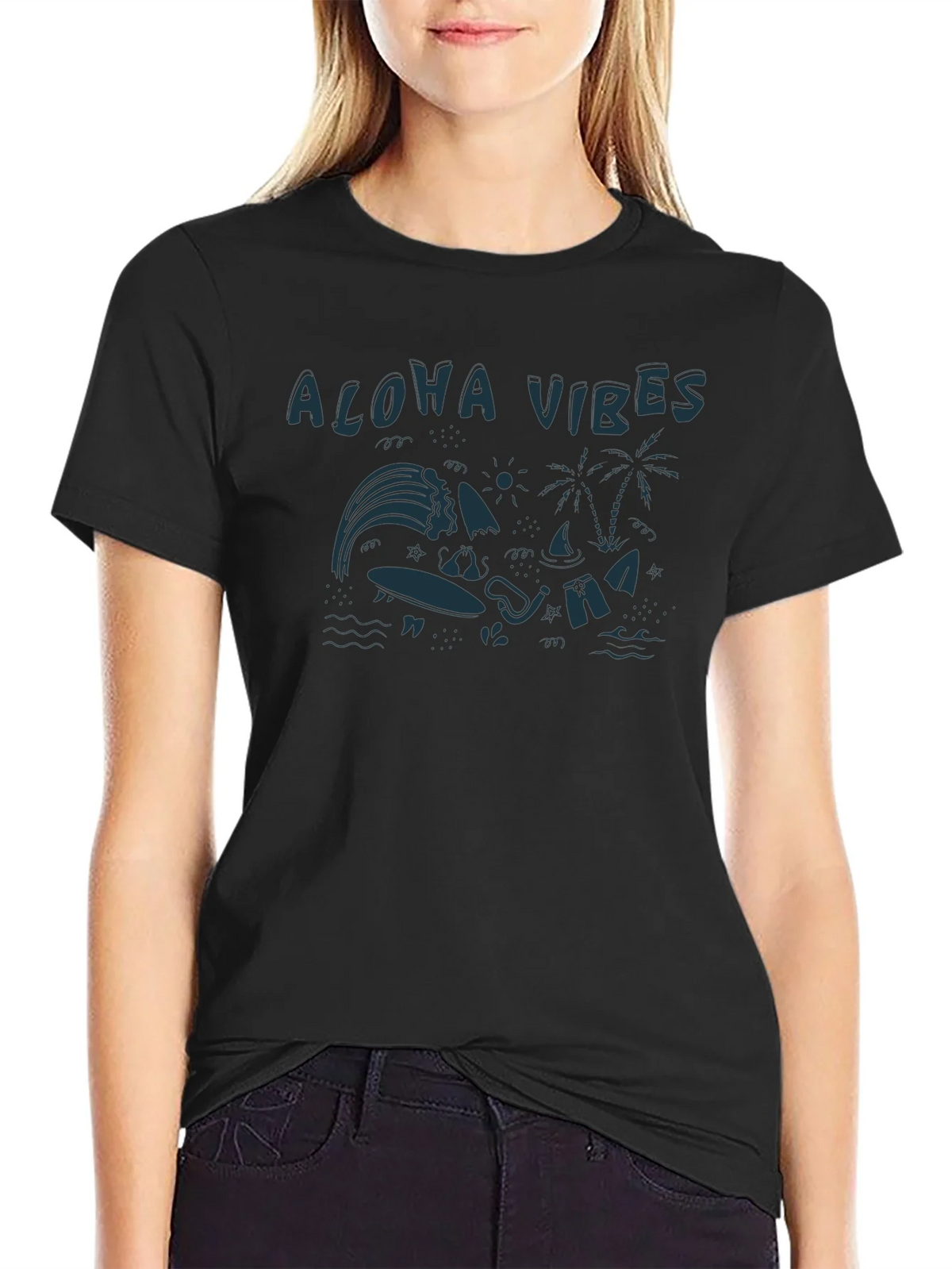 Aloha Vibes Graphic Tee - Black Cotton T-Shirt product image 2