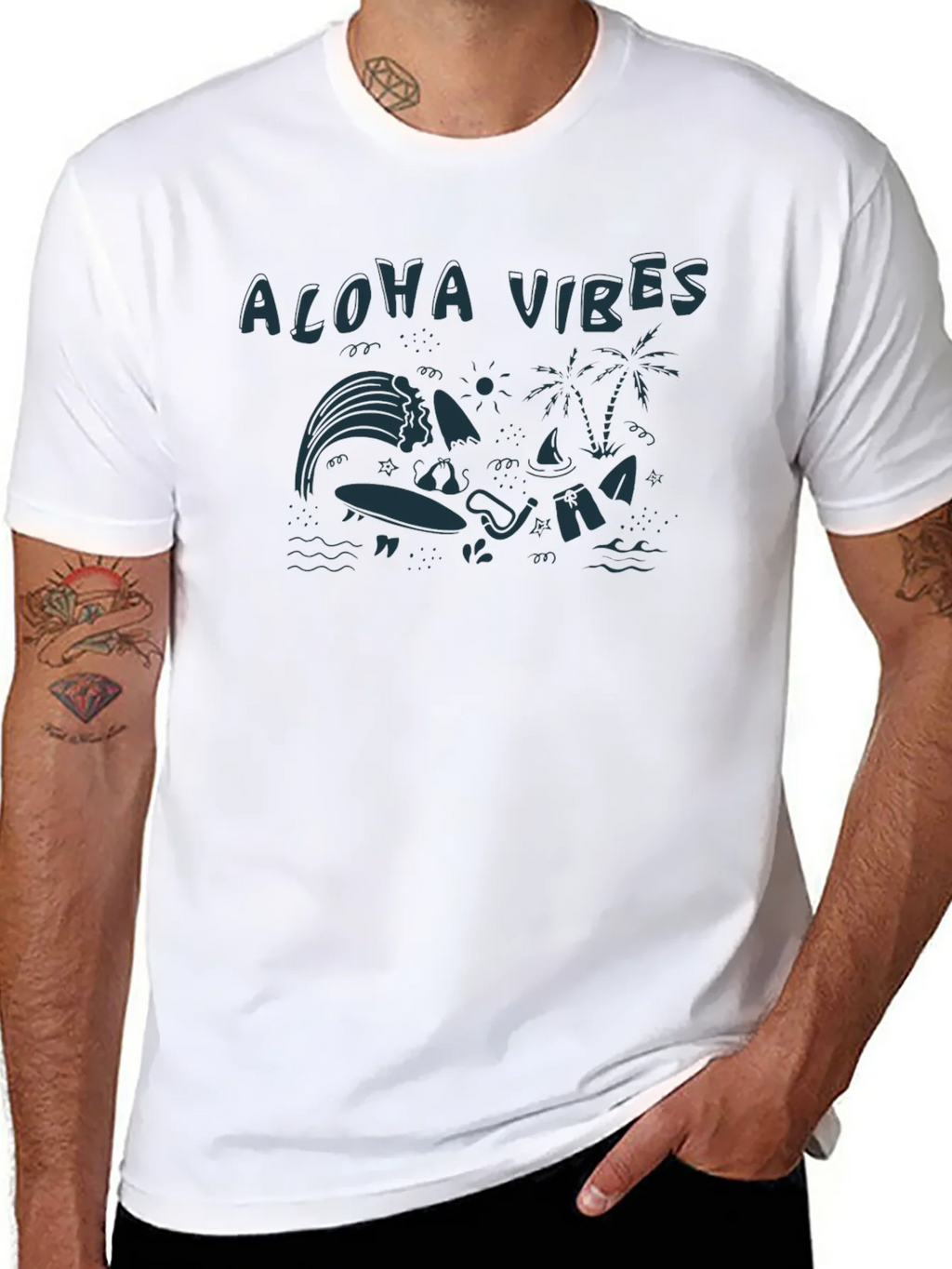 Aloha Vibes Graphic Tee - Black Cotton T-Shirt product image 6