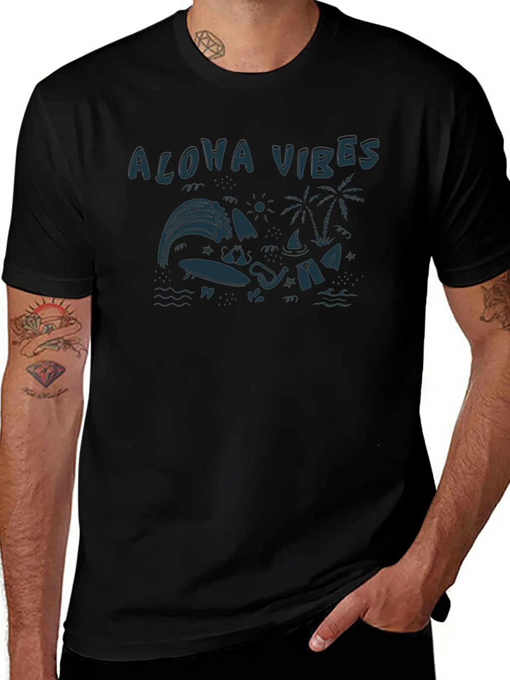Aloha Vibes Graphic Tee - Black Cotton T-Shirt product image 1