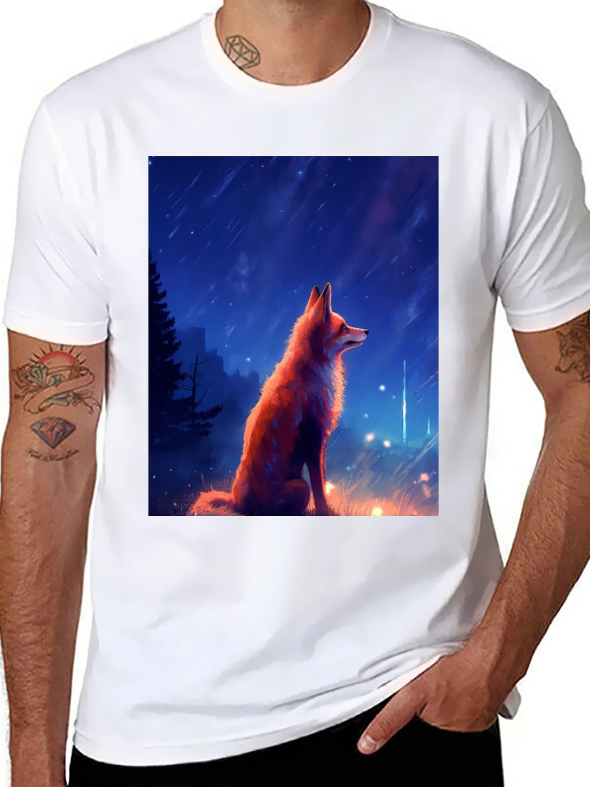 Fox in Starlight Black T-Shirt - Artistic Design product image 7