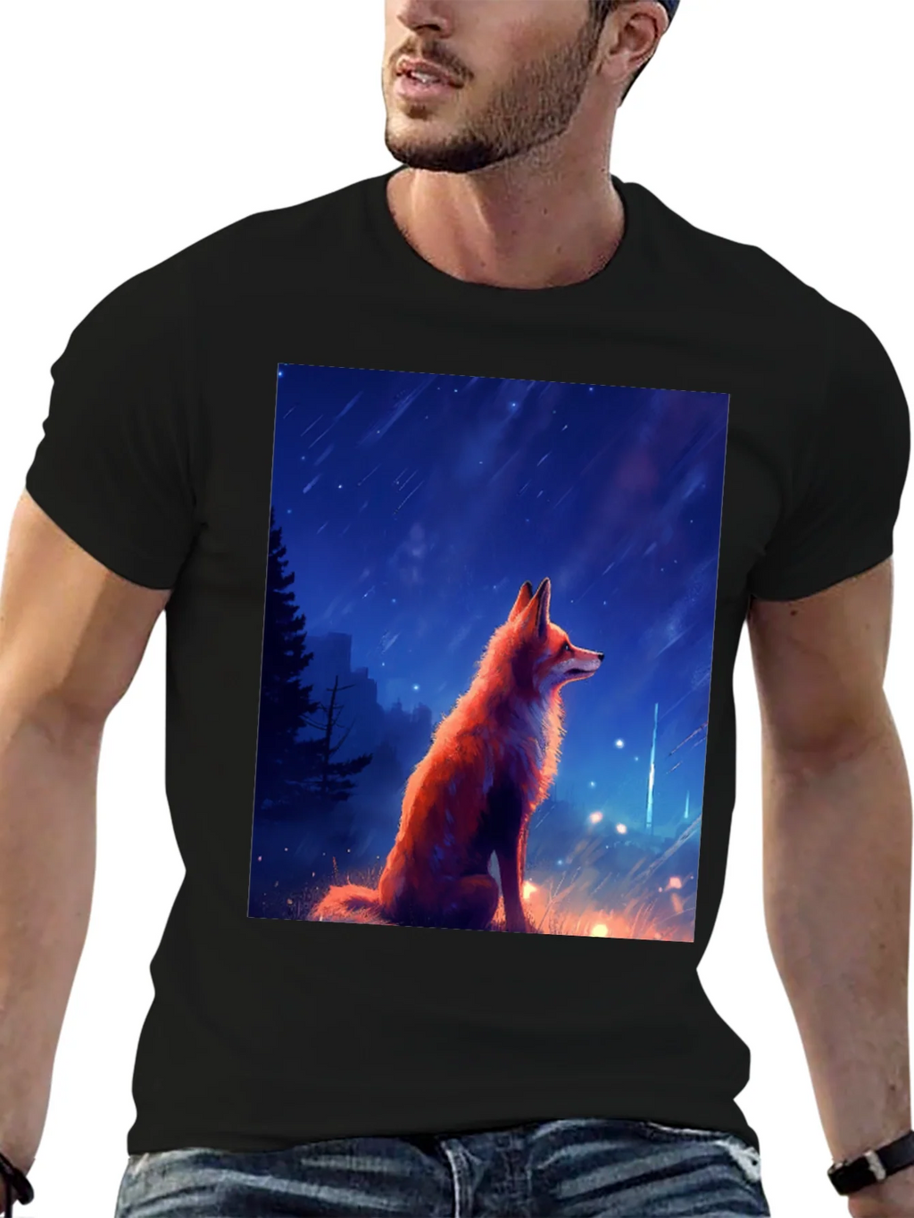 Fox in Starlight Black T-Shirt - Artistic Design product image 6