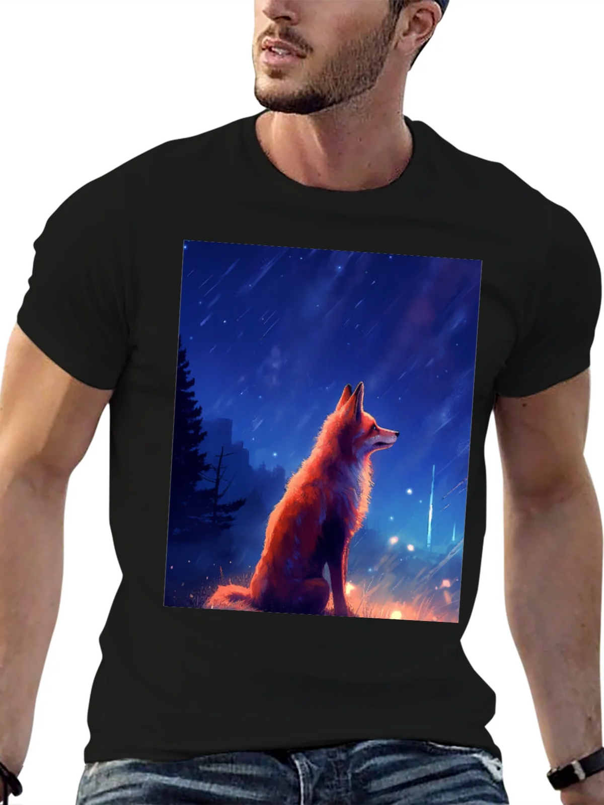 Fox in Starlight Black T-Shirt - Artistic Design product image 6