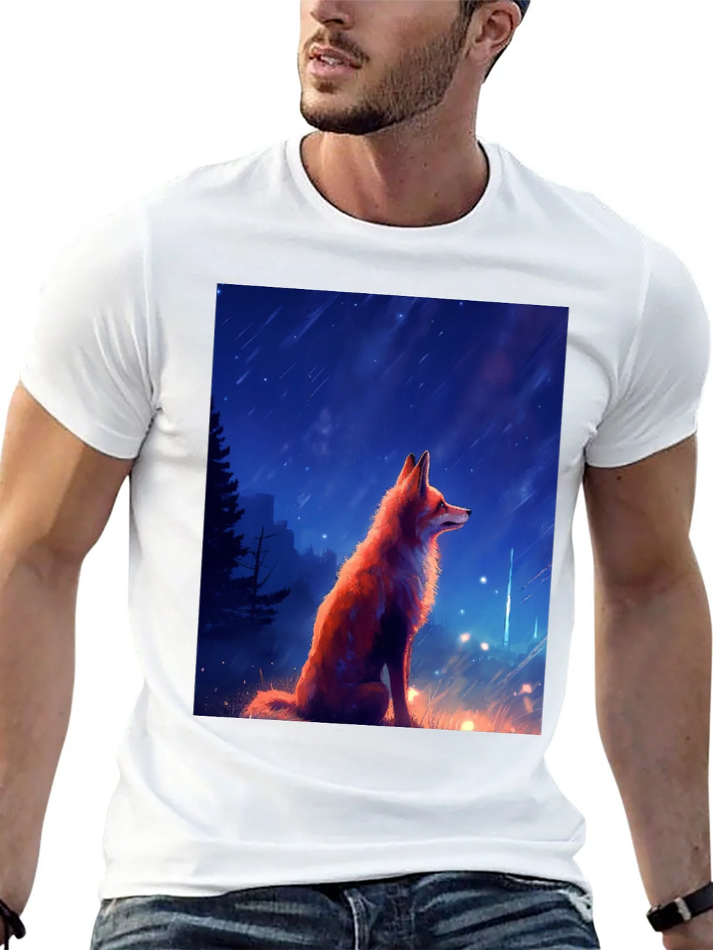 Fox in Starlight Black T-Shirt - Artistic Design product image 12