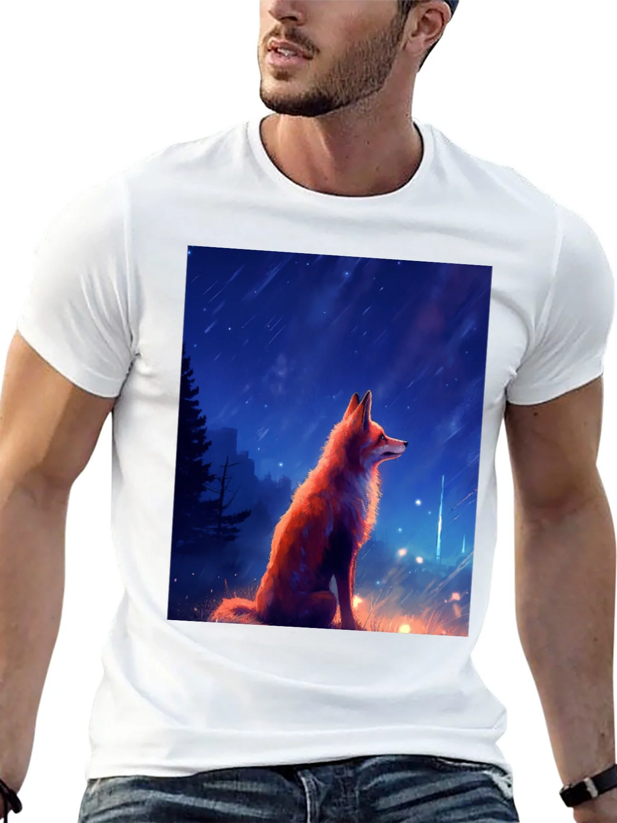 Fox in Starlight Black T-Shirt - Artistic Design product image 12