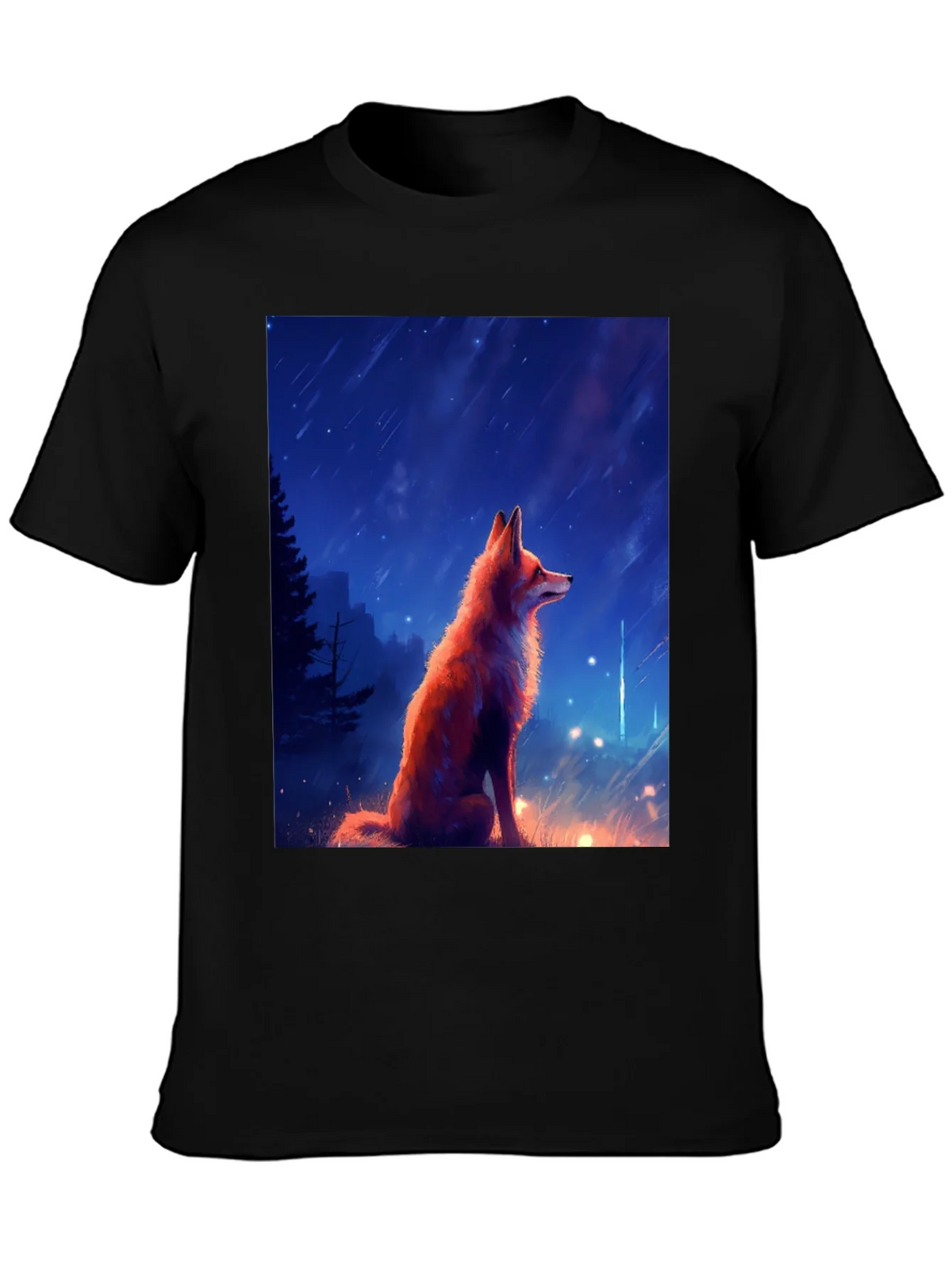 Fox in Starlight Black T-Shirt - Artistic Design product image 3