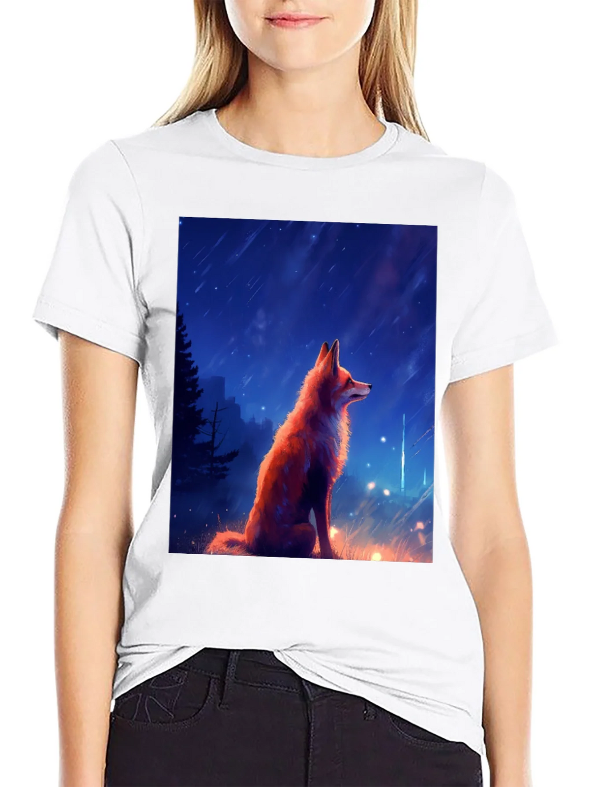Fox in Starlight Black T-Shirt - Artistic Design product image 8