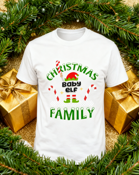 Christmas Baby Elf Family T-Shirt - 100% Cotton, Festive product image 4