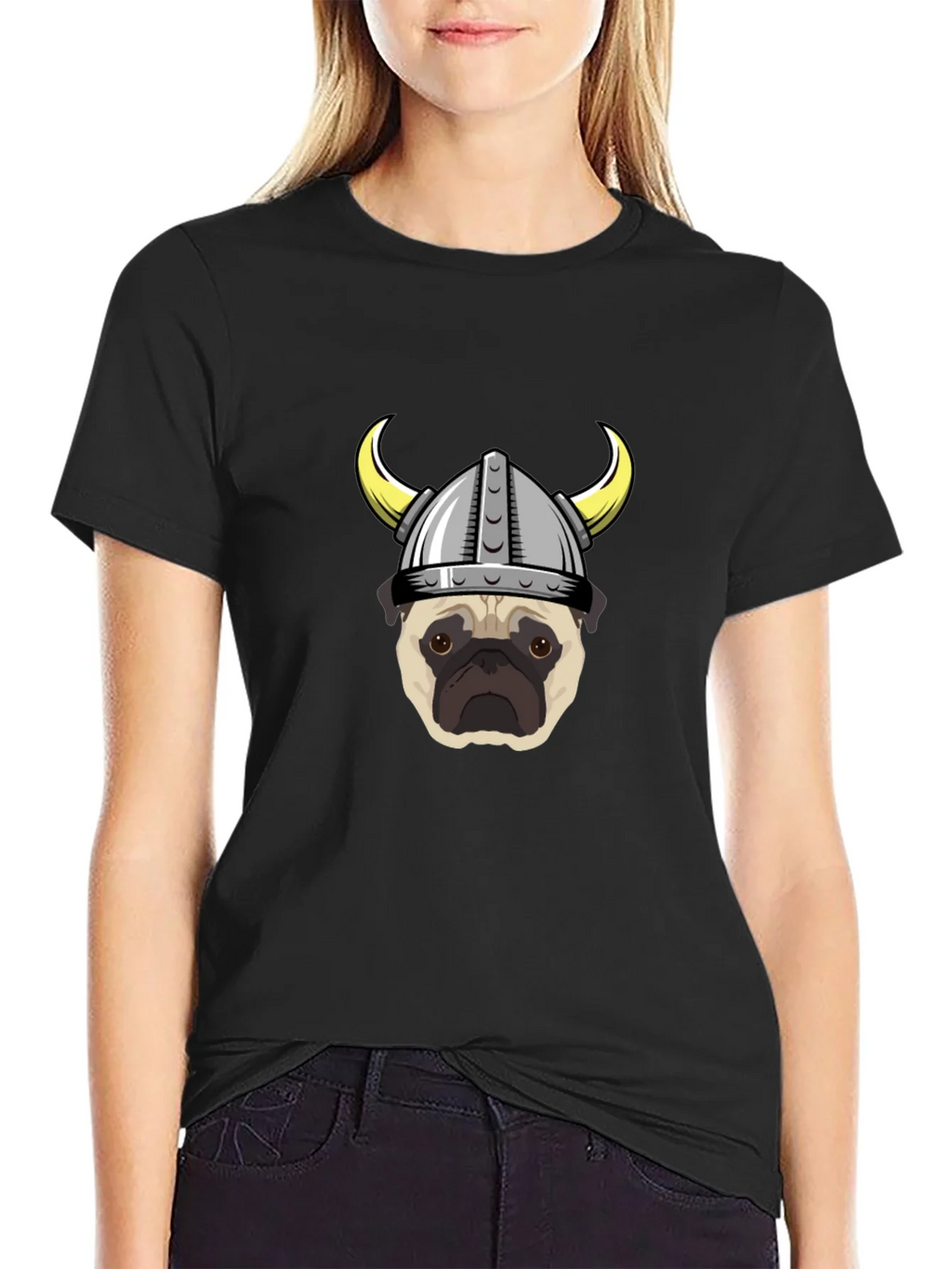 Viking Pug Graphic Tee - Black Cotton T-Shirt product image 2