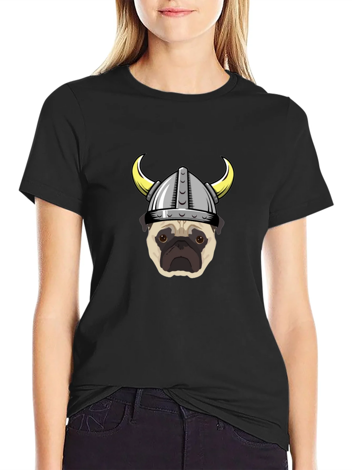 Viking Pug Graphic Tee - Black Cotton T-Shirt product image 2
