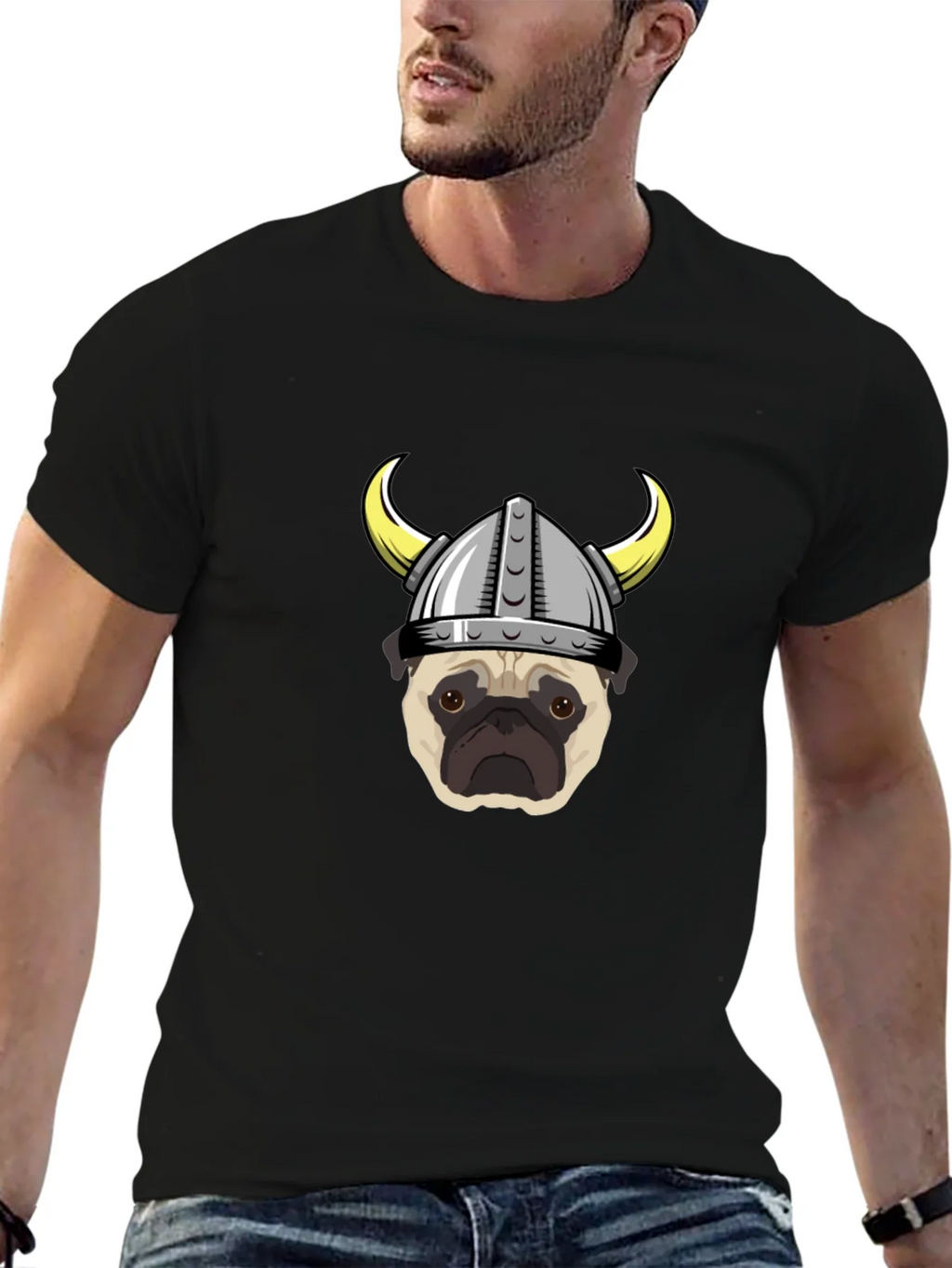 Viking Pug Graphic Tee - Black Cotton T-Shirt product image 6
