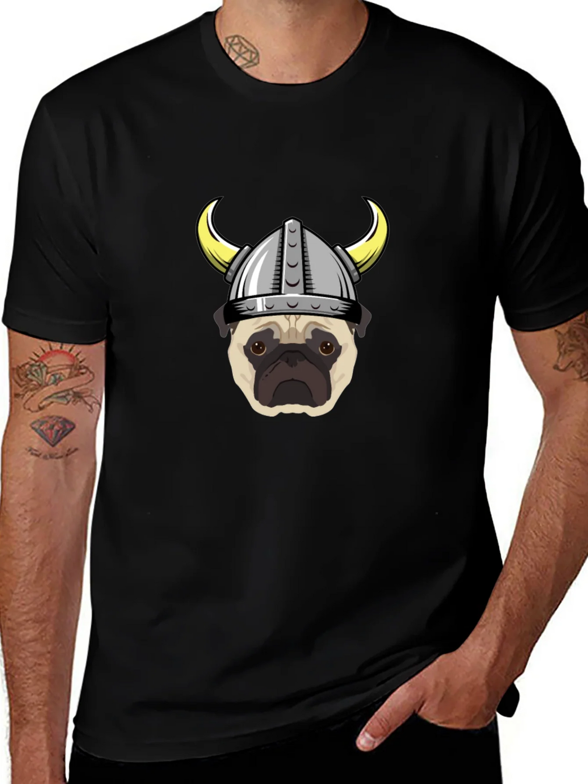 Viking Pug Graphic Tee - Black Cotton T-Shirt product image 1