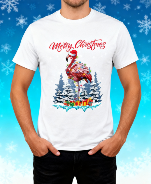 Merry Christmas Flamingo Graphic T-Shirt - 100% Cotton product image 5