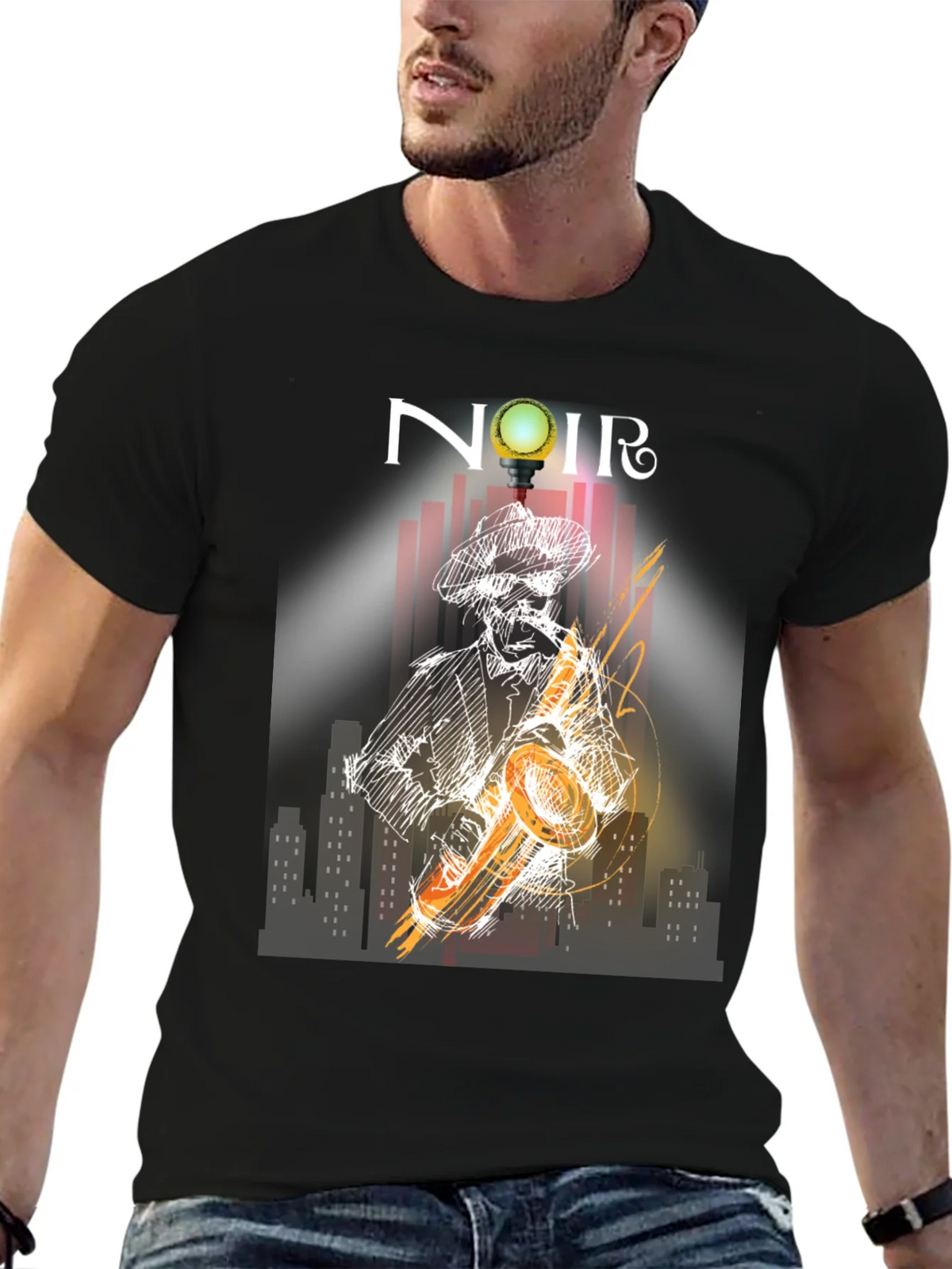 Noir Saxophone Graphic Tee - Cool Musician T-Shirt product image 6