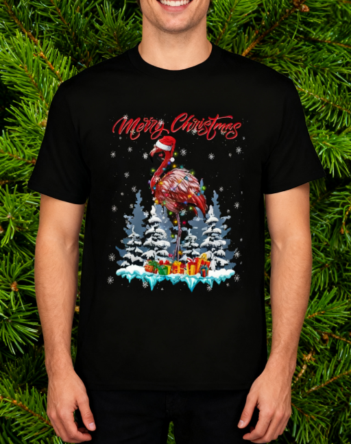 Merry Christmas Flamingo Graphic T-Shirt - 100% Cotton product image 6