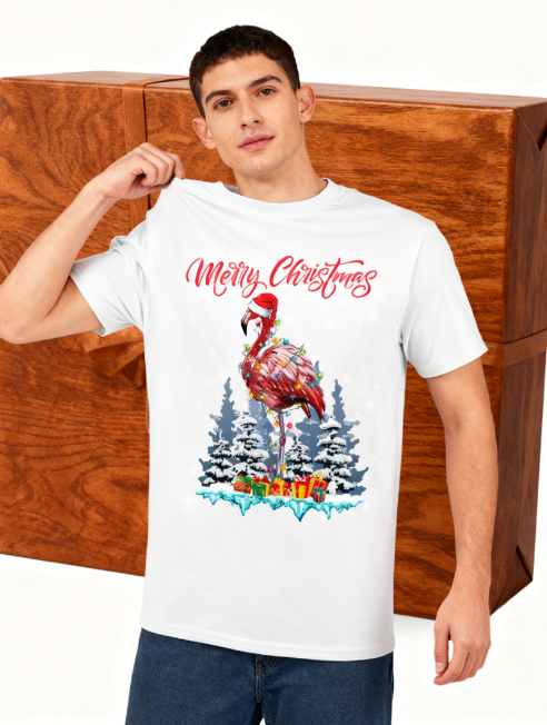 Merry Christmas Flamingo Graphic T-Shirt - 100% Cotton product image 4