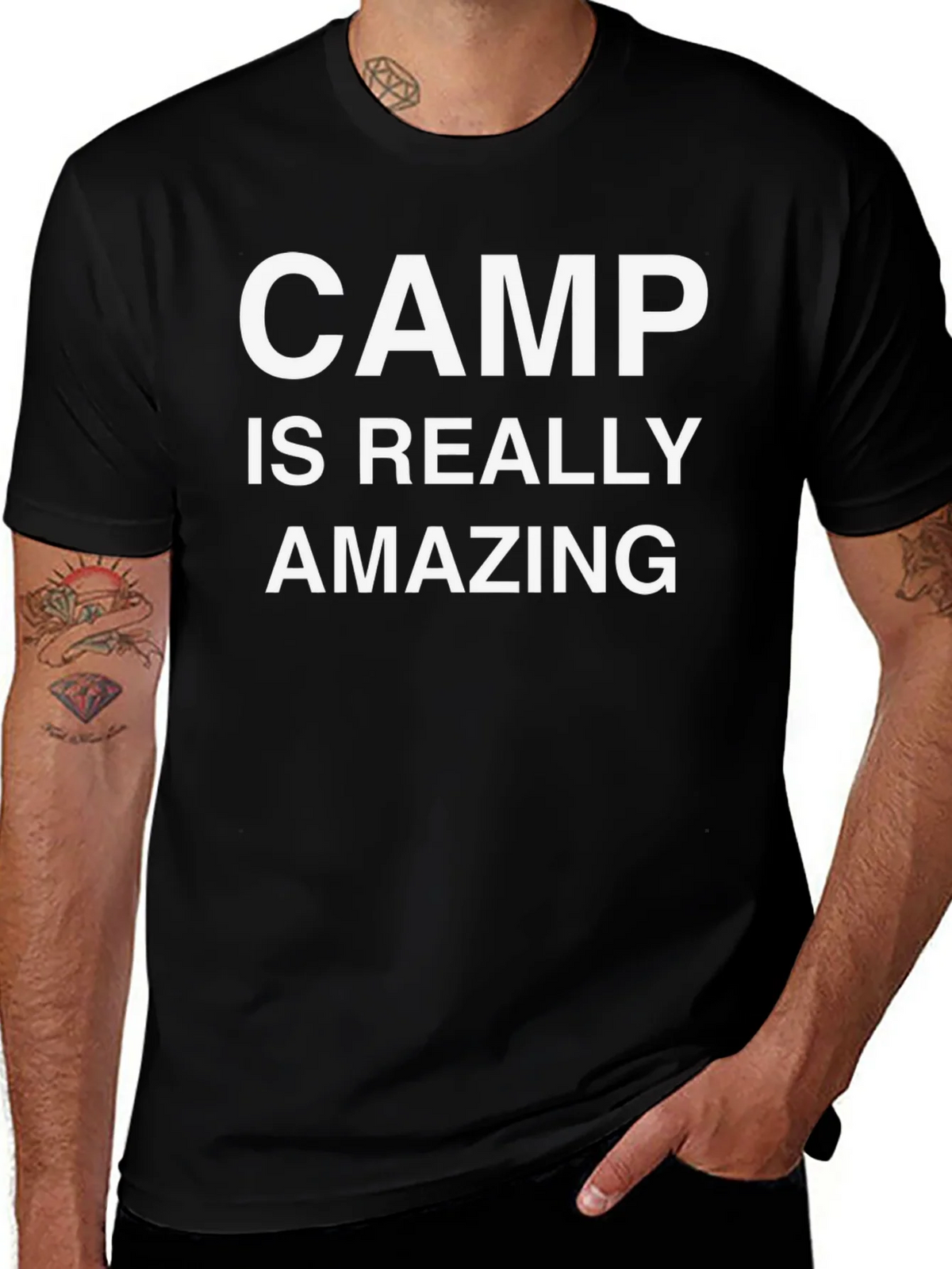 Camp Is Really Amazing Black Graphic T-Shirt product image 1