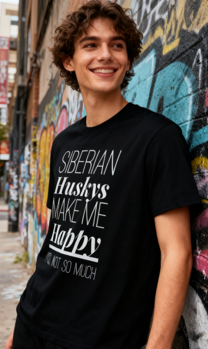 Siberian Huskys Make Me Happy Funny T-Shirt - Unisex Husky product image 3