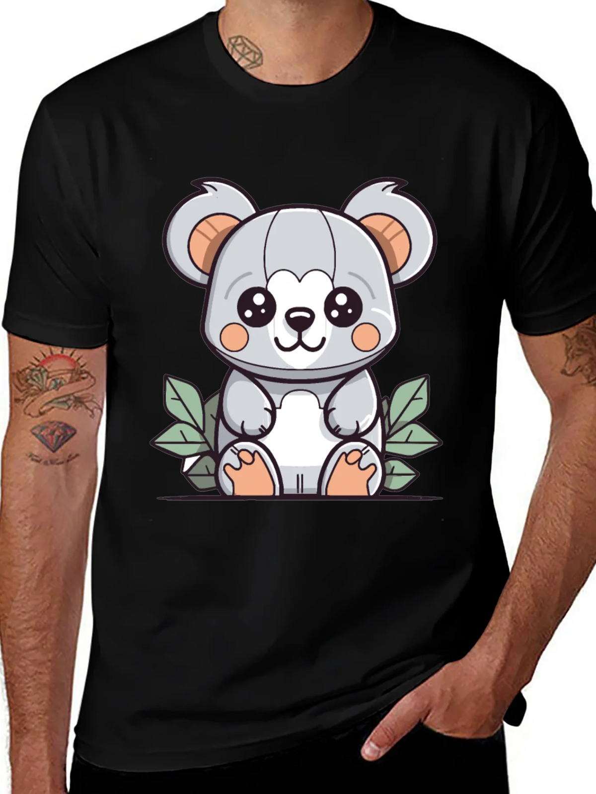 Cute Koala Graphic T-Shirt - Black Cotton Tee product image 1