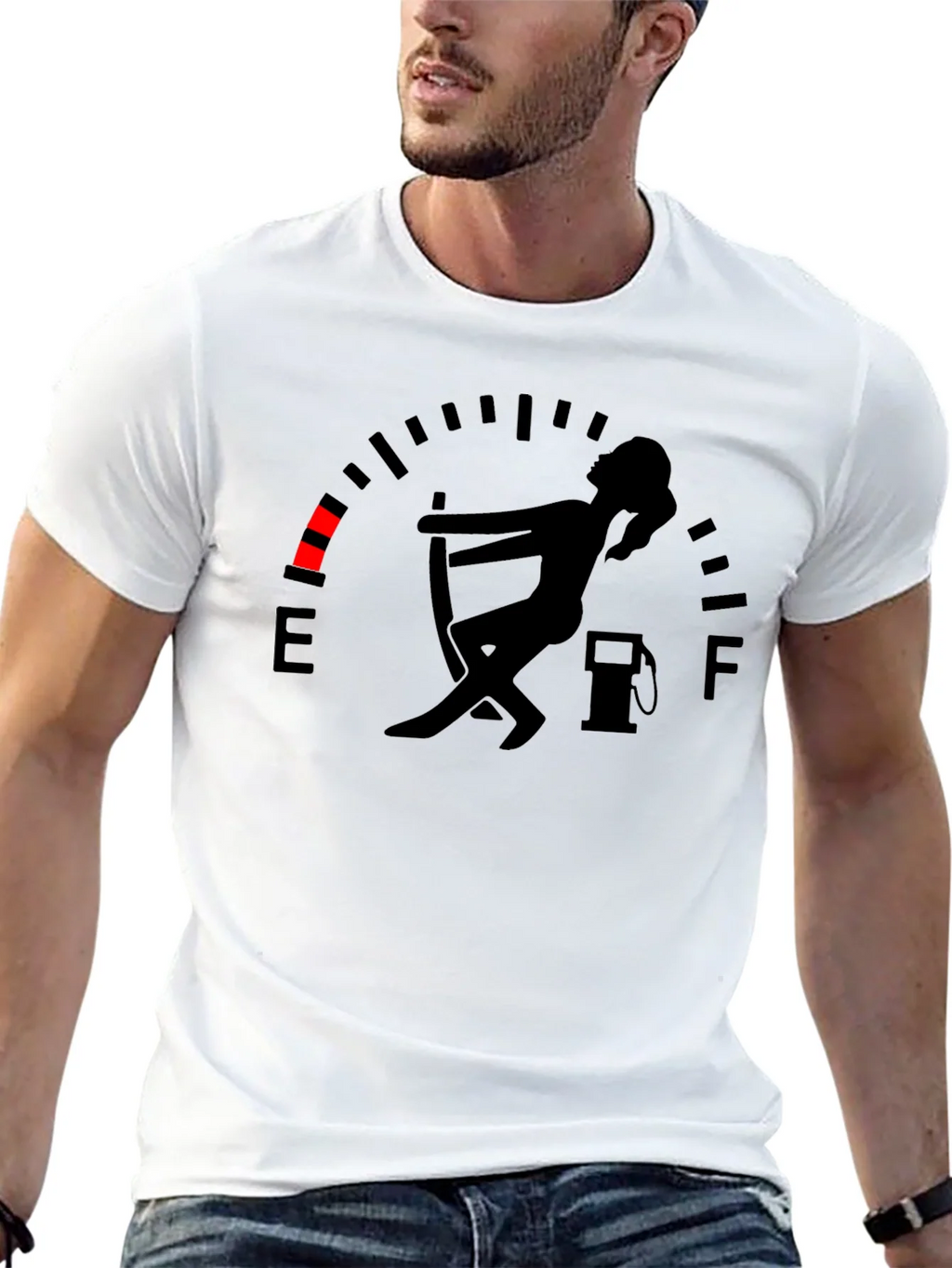 Fuel Gauge Humor Graphic Tee - Black Cotton T-Shirt product image 12