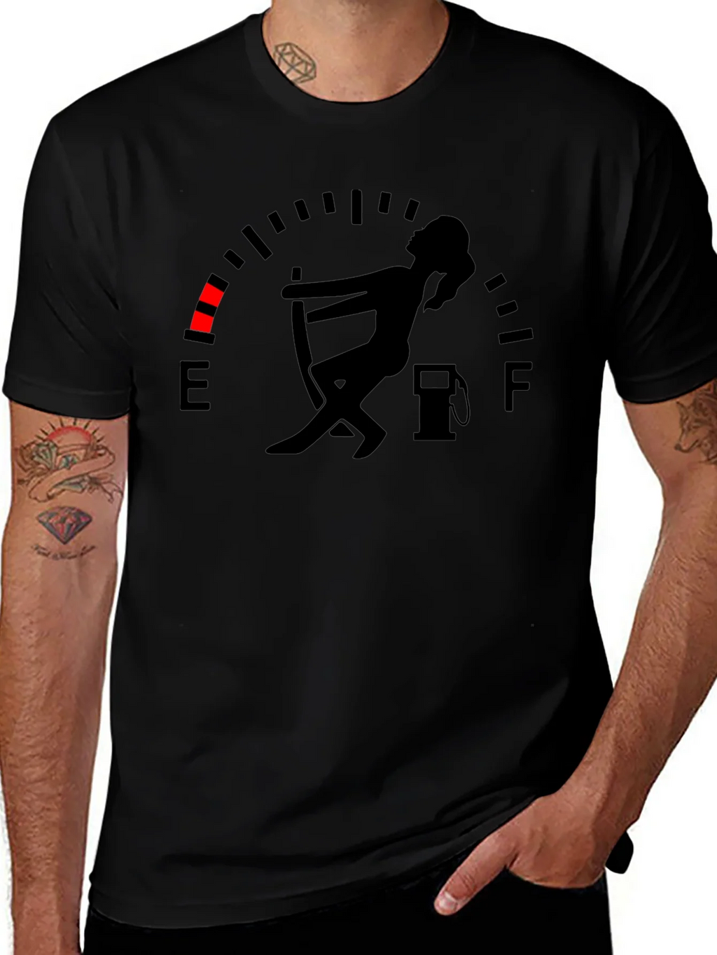 Fuel Gauge Humor Graphic Tee - Black Cotton T-Shirt product image 1
