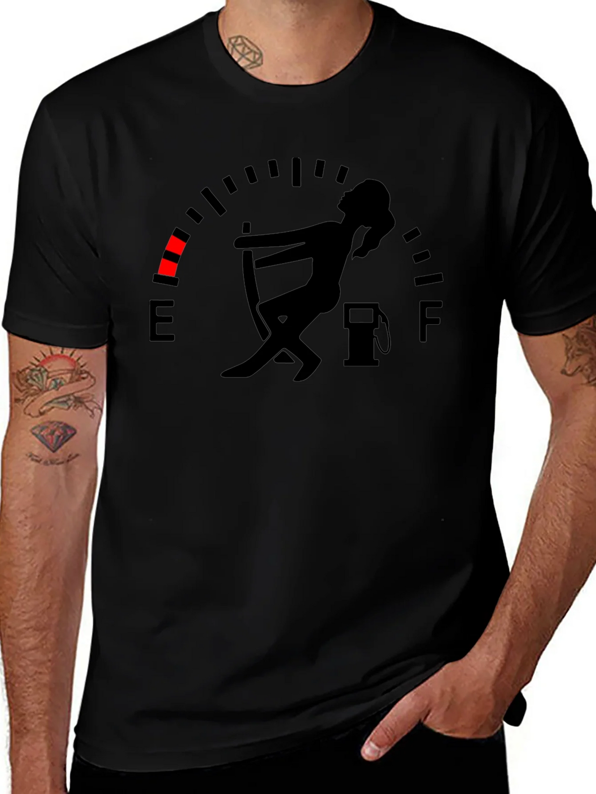 Fuel Gauge Humor Graphic Tee - Black Cotton T-Shirt product image 1