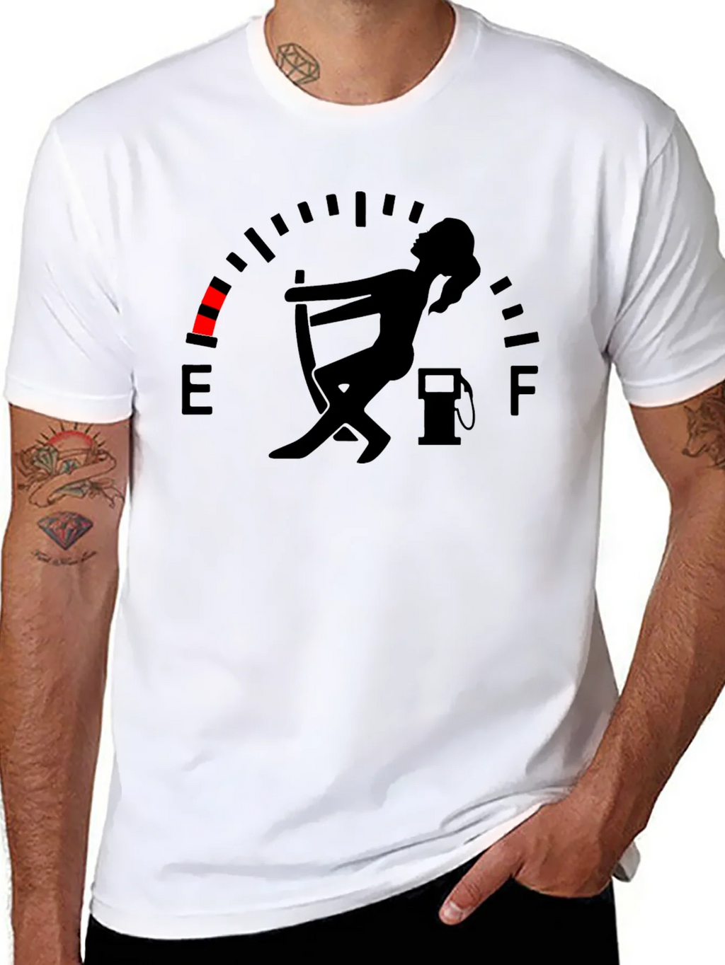 Fuel Gauge Humor Graphic Tee - Black Cotton T-Shirt product image 7