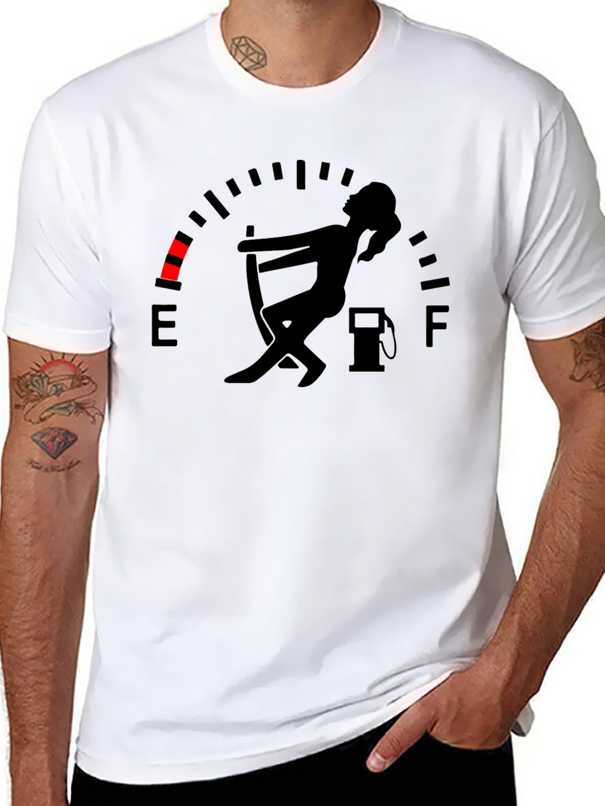 Fuel Gauge Humor Graphic Tee - Black Cotton T-Shirt product image 7