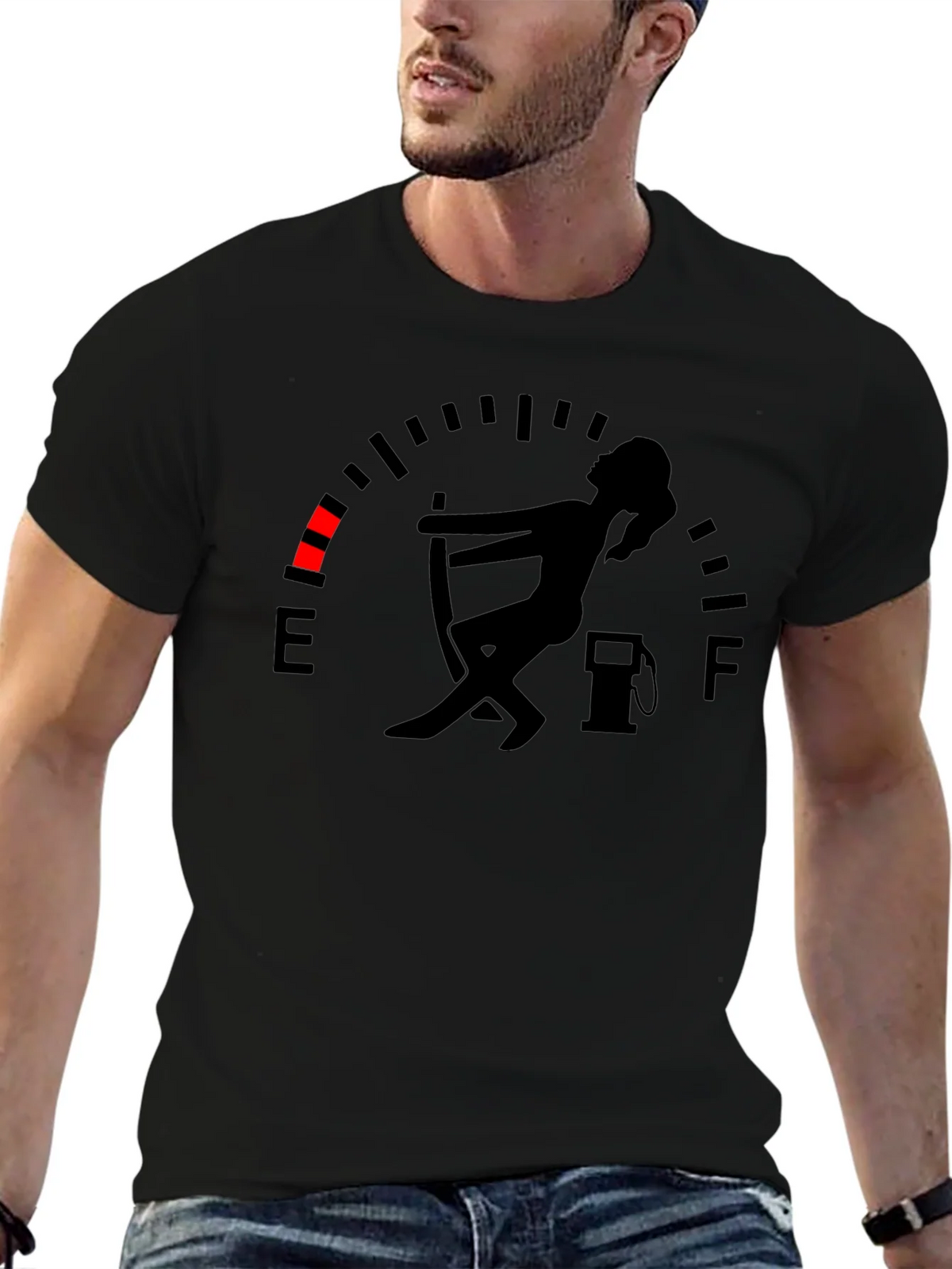 Fuel Gauge Humor Graphic Tee - Black Cotton T-Shirt product image 6