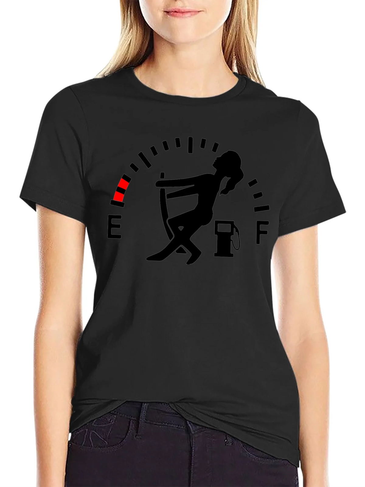 Fuel Gauge Humor Graphic Tee - Black Cotton T-Shirt product image 2