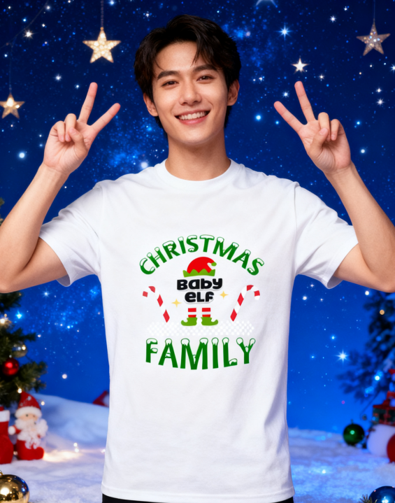 Christmas Baby Elf Family T-Shirt - 100% Cotton, Festive product image 5