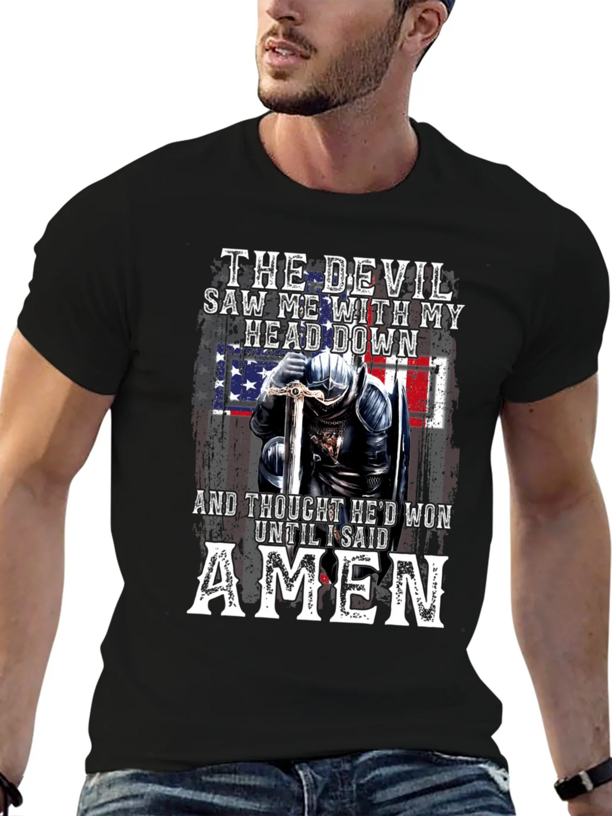 Devil Lost American Flag Knight T-Shirt product image 6