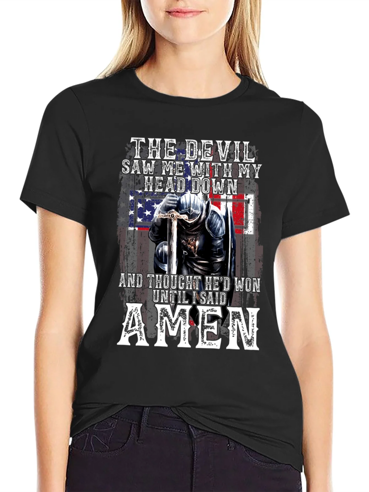 Devil Lost American Flag Knight T-Shirt product image 2