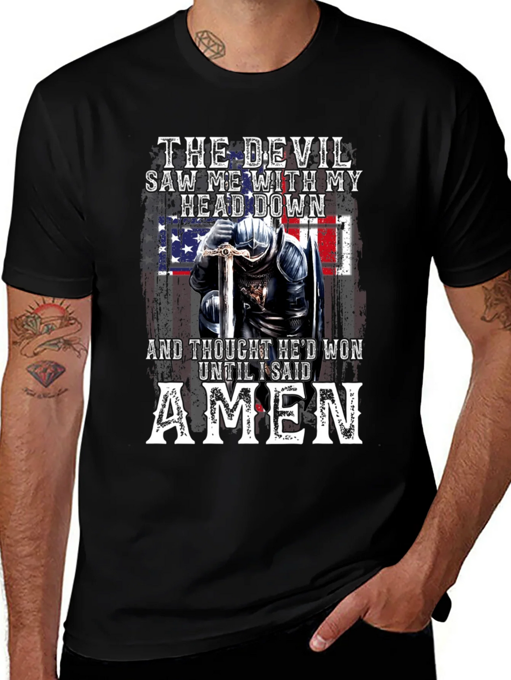 Devil Lost American Flag Knight T-Shirt product image 1