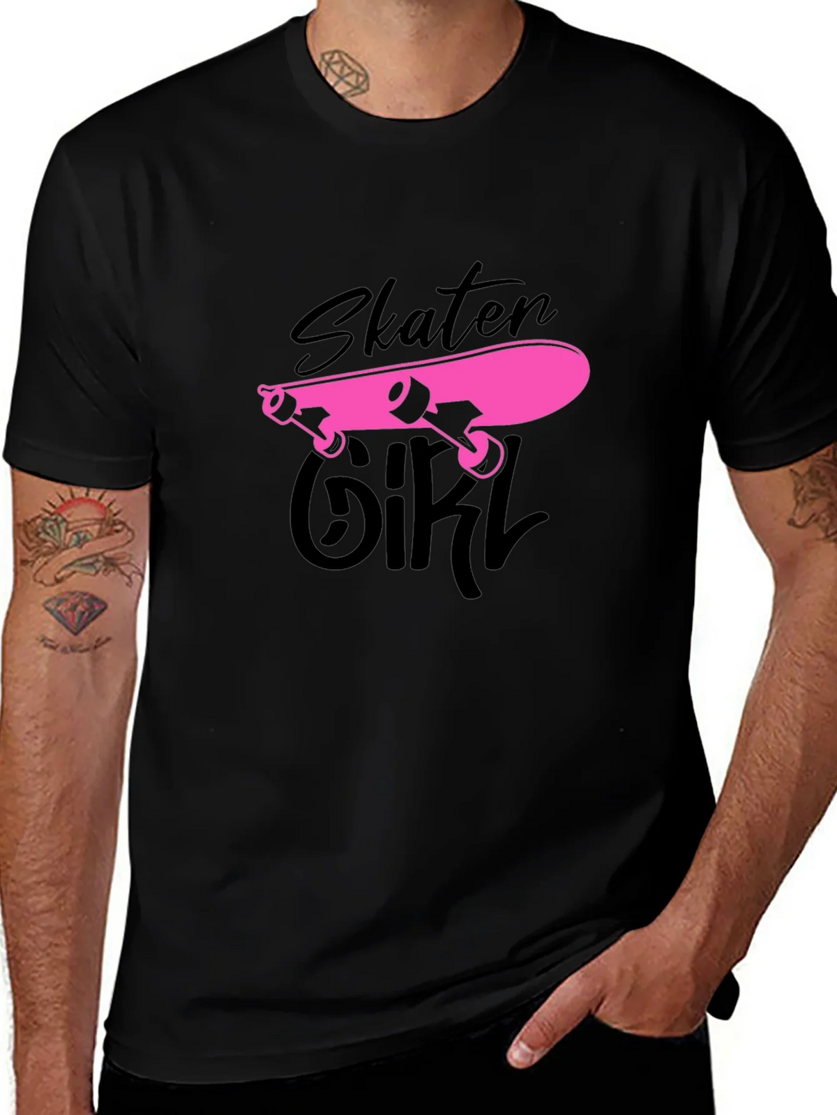 Skater Girl Graphic Tee - Black Cotton T-Shirt product image 1