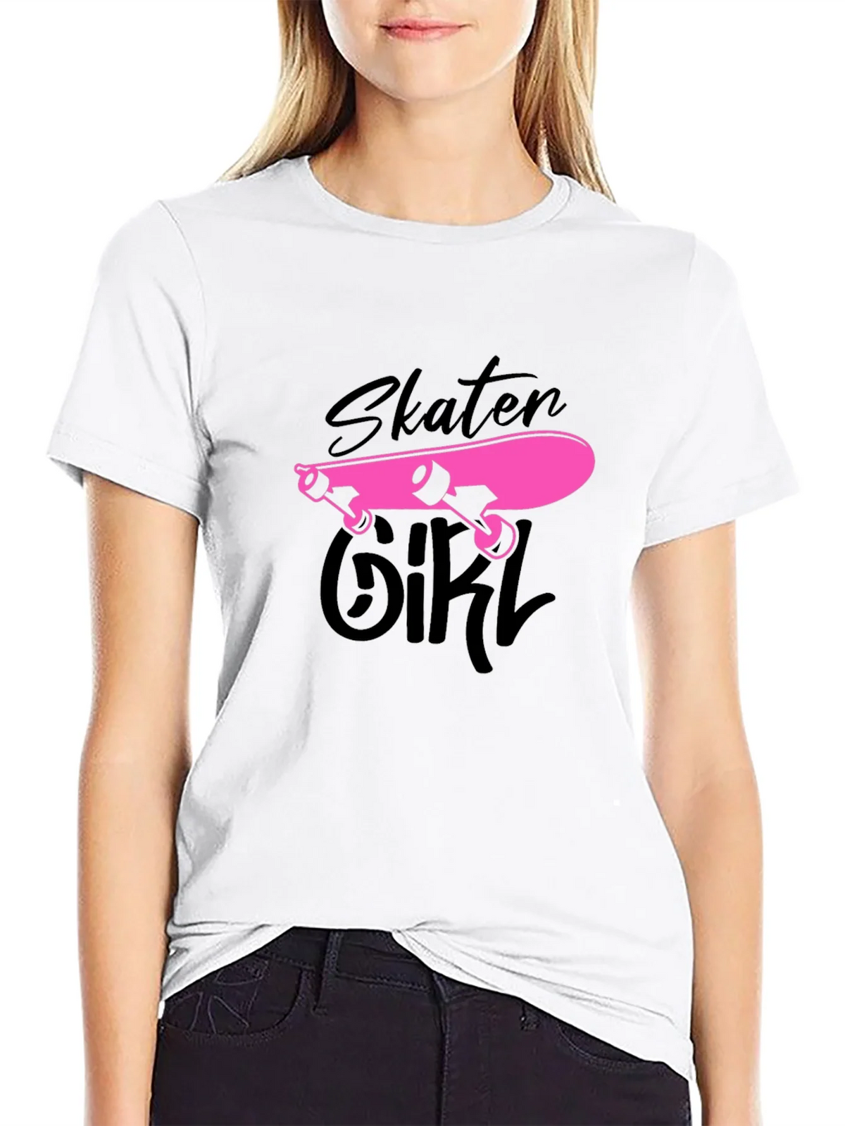 Skater Girl Graphic Tee - Black Cotton T-Shirt product image 8