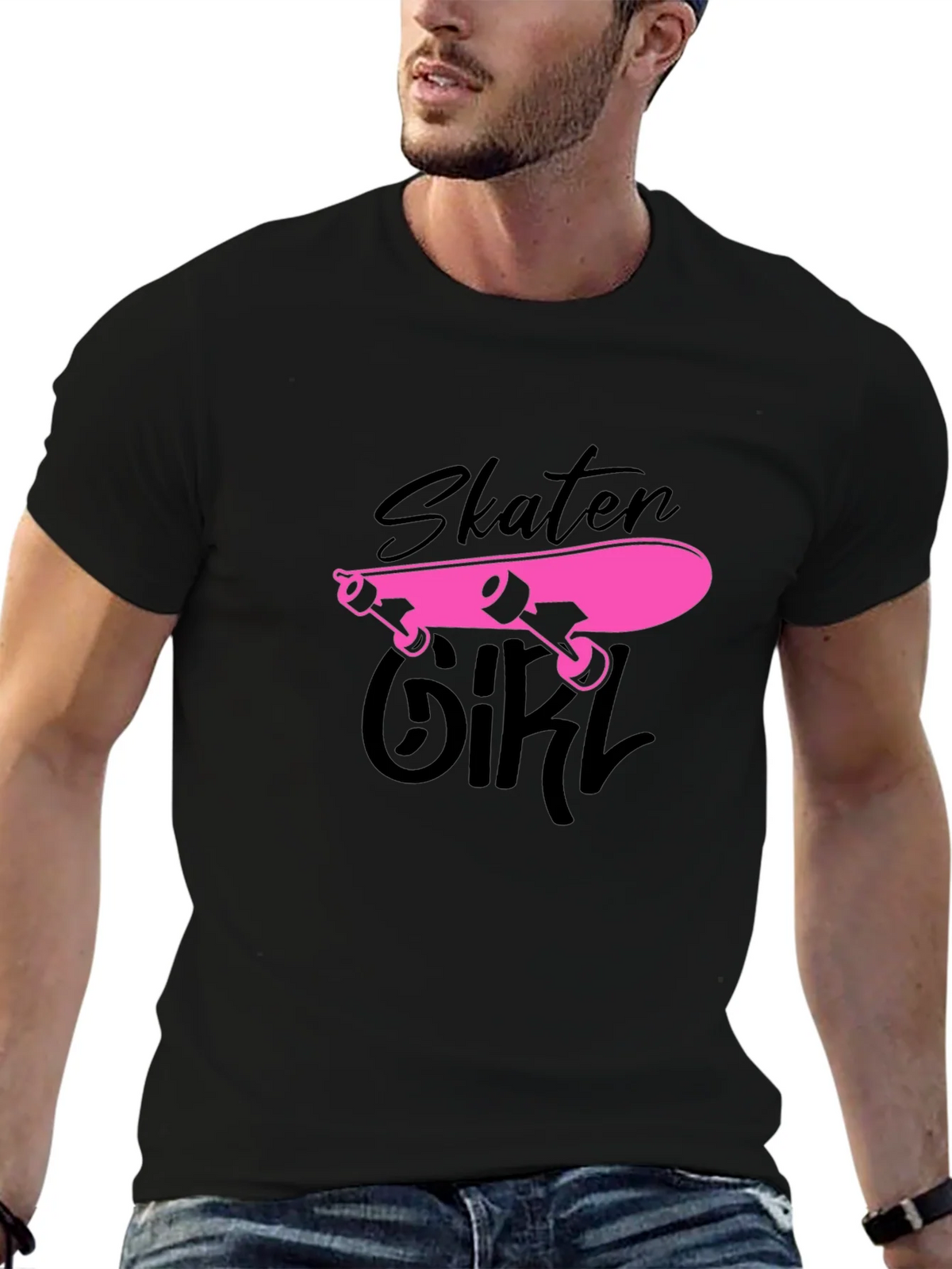 Skater Girl Graphic Tee - Black Cotton T-Shirt product image 6