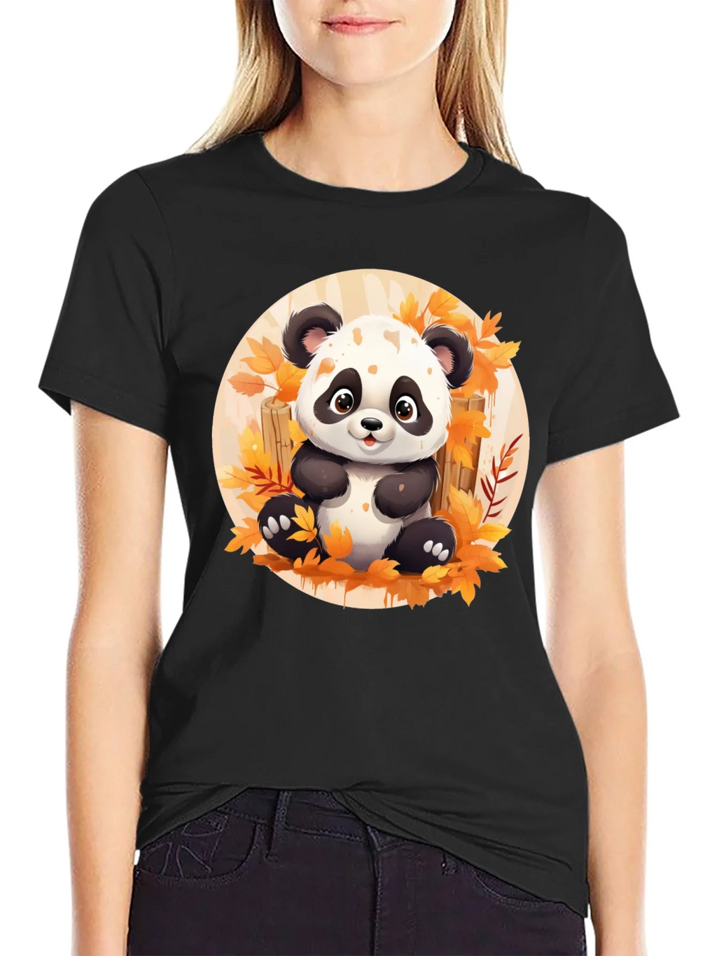 Cute Panda T-Shirt - Autumn Leaves Design product image 2