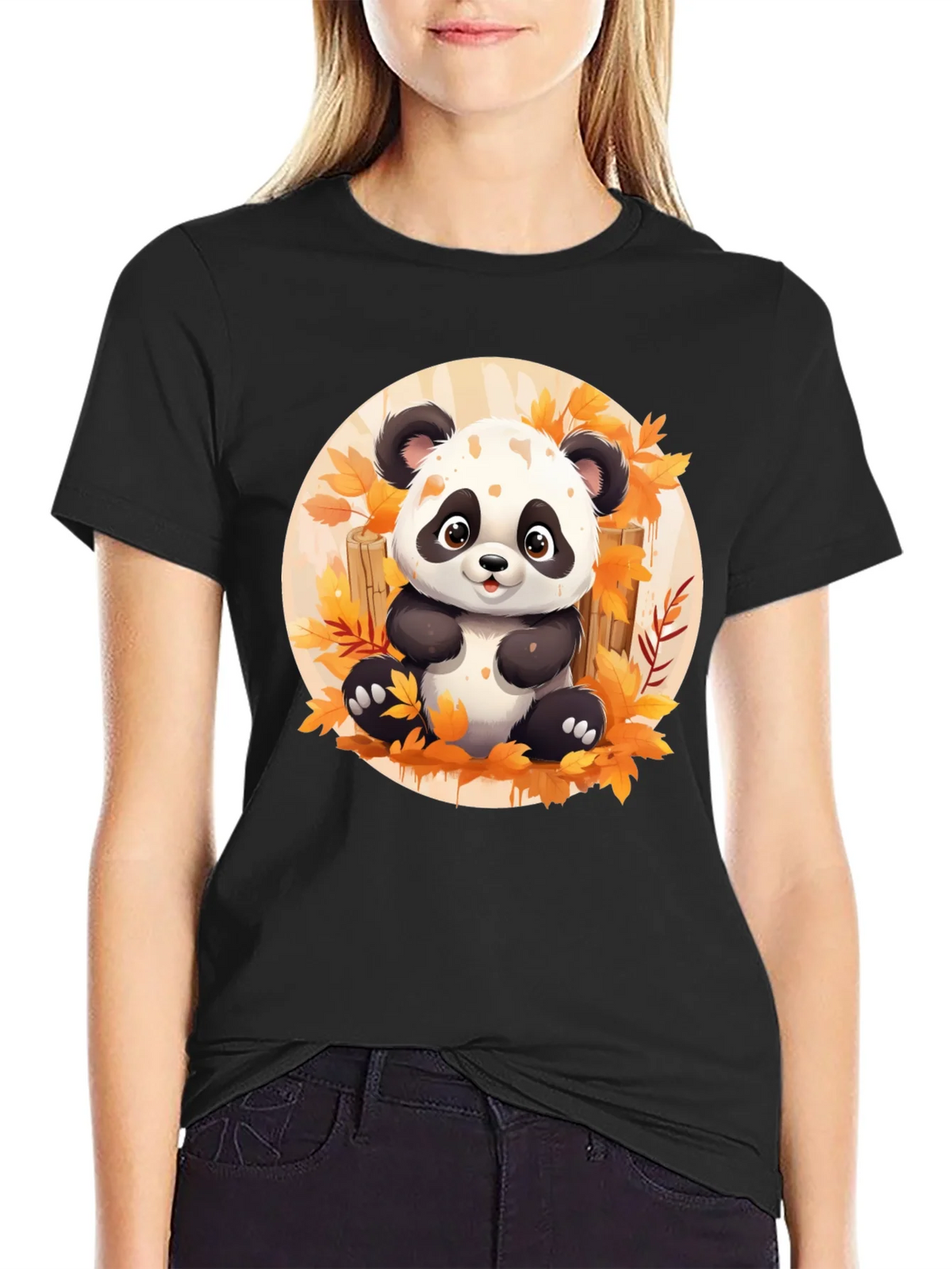 Cute Panda T-Shirt - Autumn Leaves Design product image 2