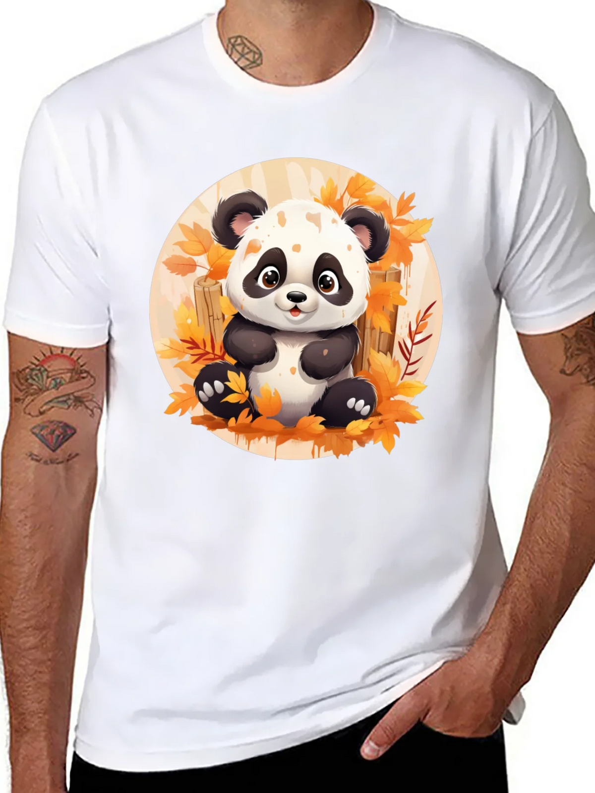 Cute Panda T-Shirt - Autumn Leaves Design product image 7