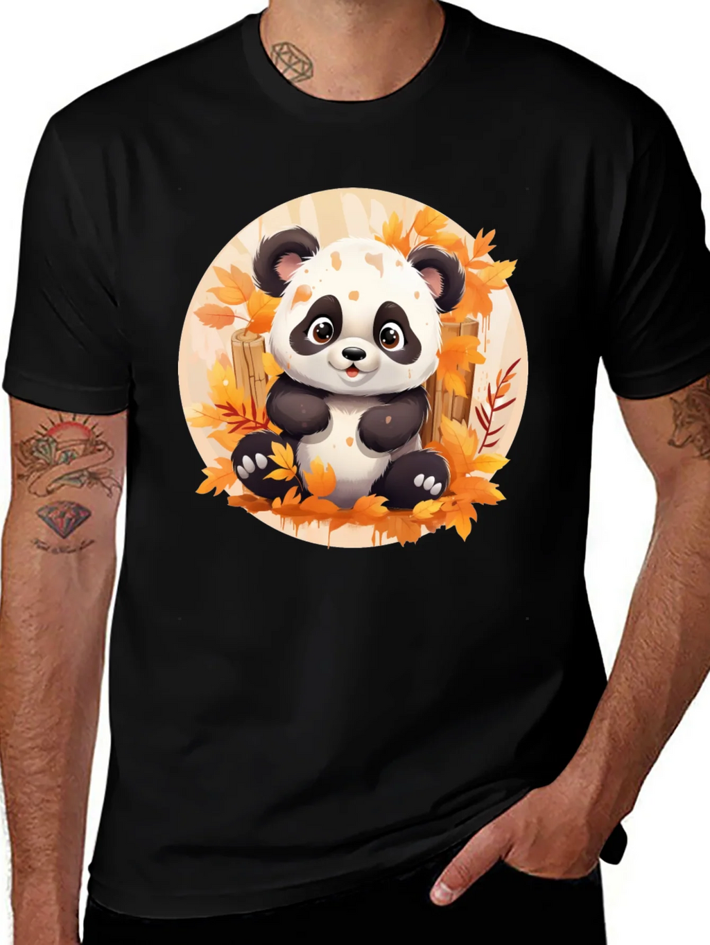 Cute Panda T-Shirt - Autumn Leaves Design product image 1