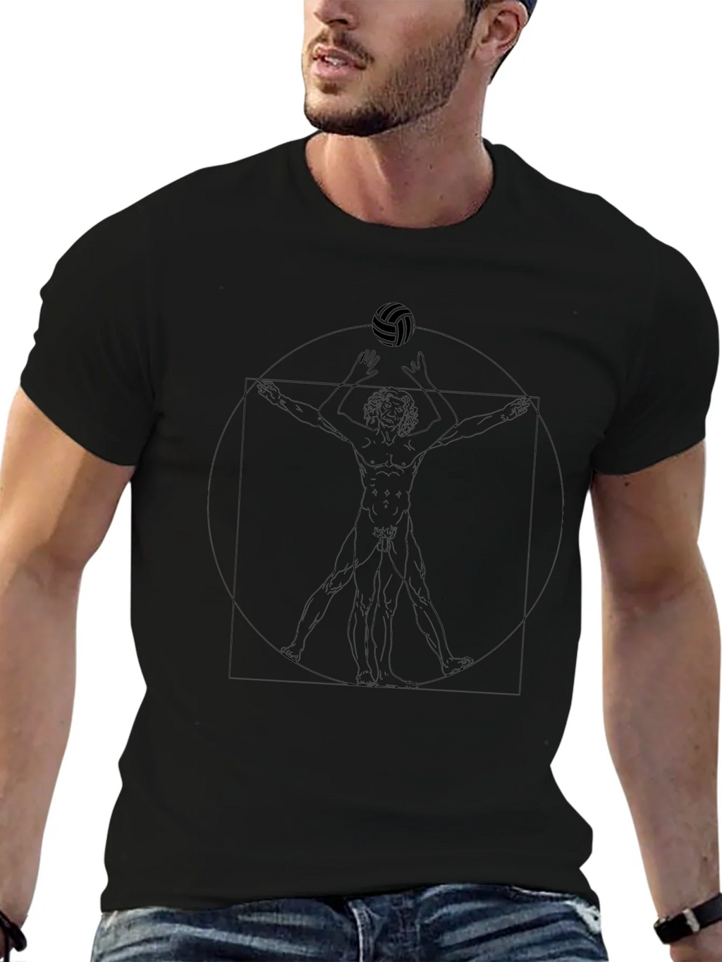 Volleyball Vitruvian Man Black Graphic Tee product image 6