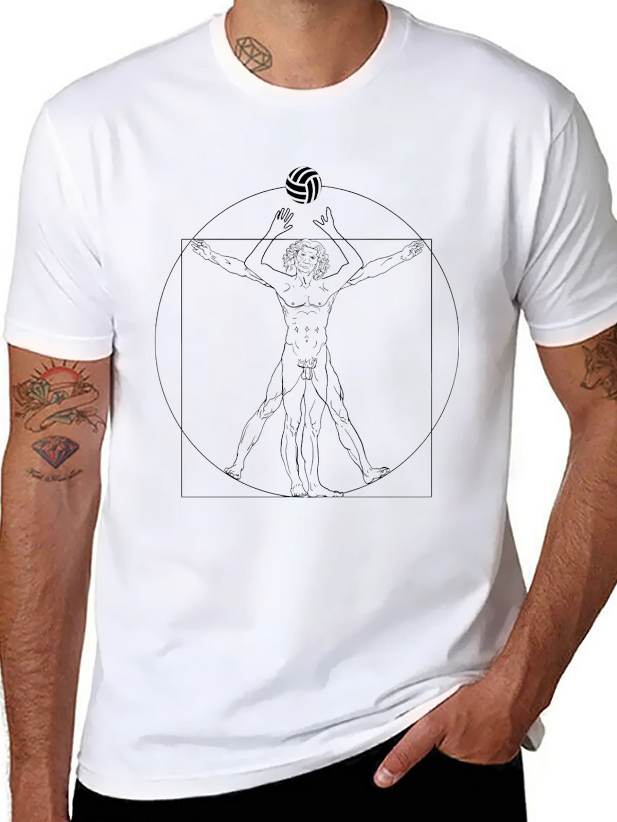 Volleyball Vitruvian Man Black Graphic Tee product image 7