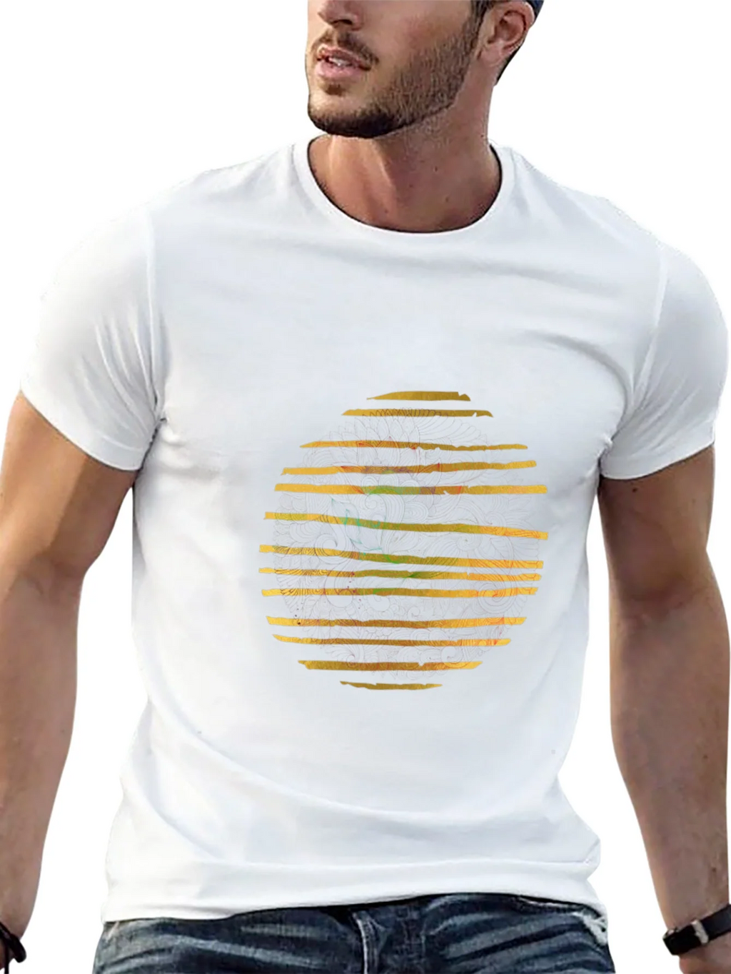 Abstract Striped Circle Graphic Black T-Shirt product image 12