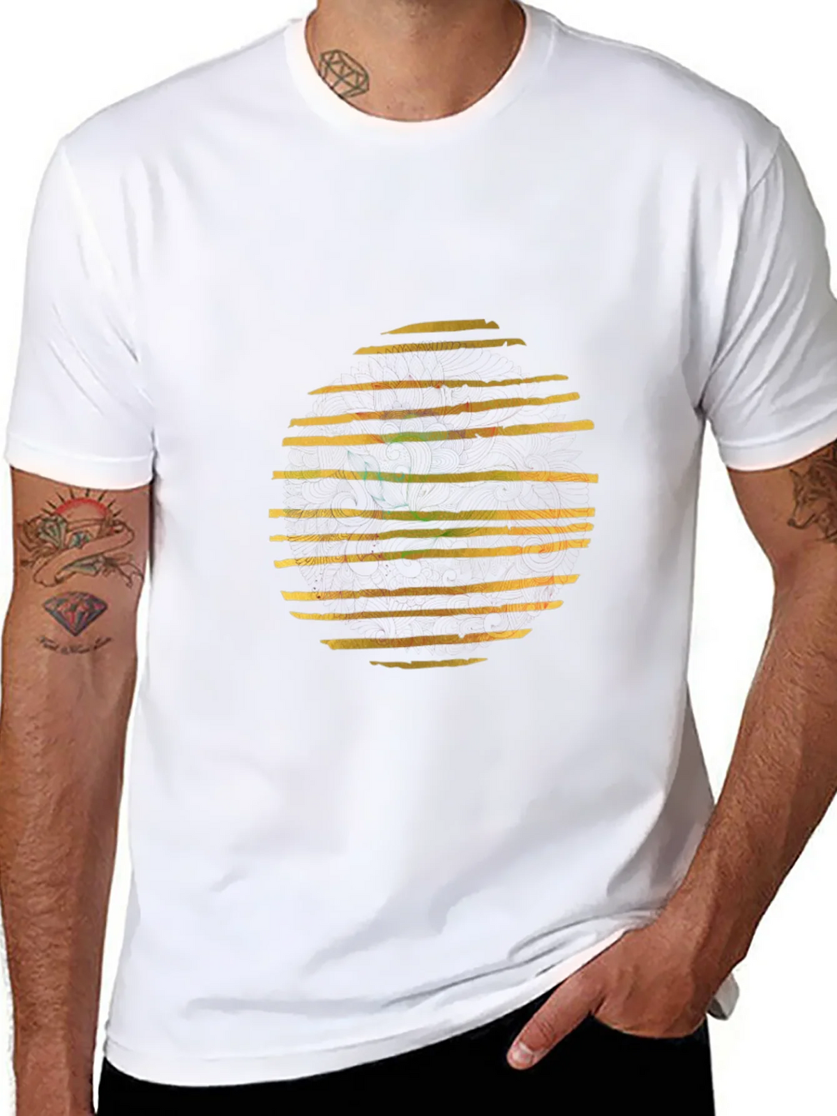 Abstract Striped Circle Graphic Black T-Shirt product image 7